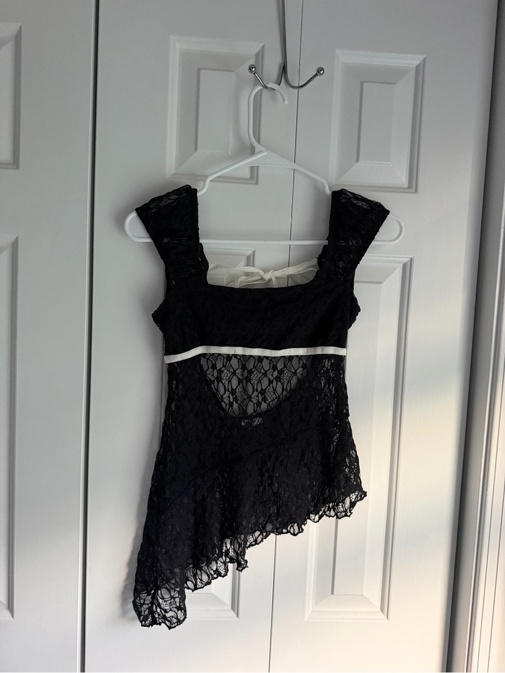 Princess Polly Black Lace Asymmetric Chemise with Ivory Accent